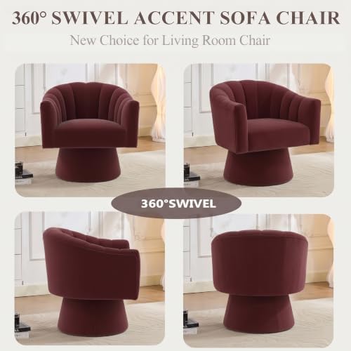 Swivel Accent Chair Set of 2, Modern Velvet Barrel Chair for Living Room | Cozy Barrel Chairs with Curved Backrest,a smoothly rotating metal base,Upholstered Armchair for Small Spaces, Bedroom,RED