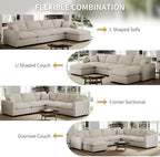 Modern Sectional Linen Couch for Living Room V Shape Sofas,5 Seat with Ottoman Modular Cloud Sofas with Ottoman,Couches Cushion Covers Removable,Cozy Feather Down Sofa for Apartment Khaki