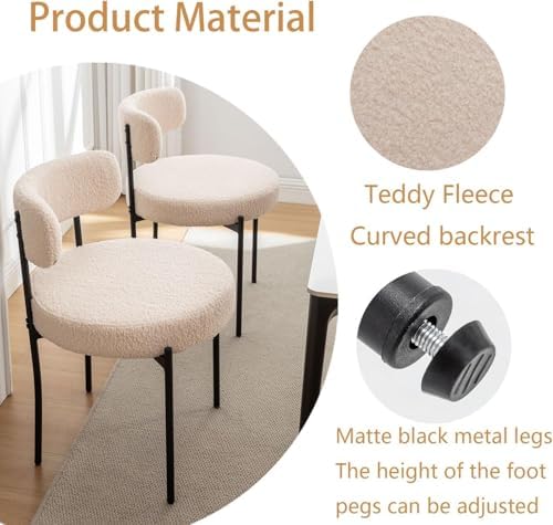 Riknuxi Boucle Dining Chairs Set of 4, Upholstered Dining Room Chairs Beige | Modern Kitchen Chairs with Curved Back, 4" Upholstery, Metal Legs, Easy Clean, for Dining Room/Restaurant/Kitchen