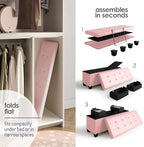 Storage Ottoman Bench with Bins, 43-in Storage Bench for Bedroom End of Bed, Folding Foot Rest Ottoman for Living Room Max 660lbs, Leather Ottomans, Pink