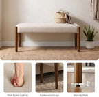Usaint 42" End of Bed Bench with Wood Legs, Beige with Walnut Leg | Modern Upholstered Bedroom Bench with Rubberwood Legs, Entryway Bench with Cushion, Dining Bench for Living Room, Bedroom
