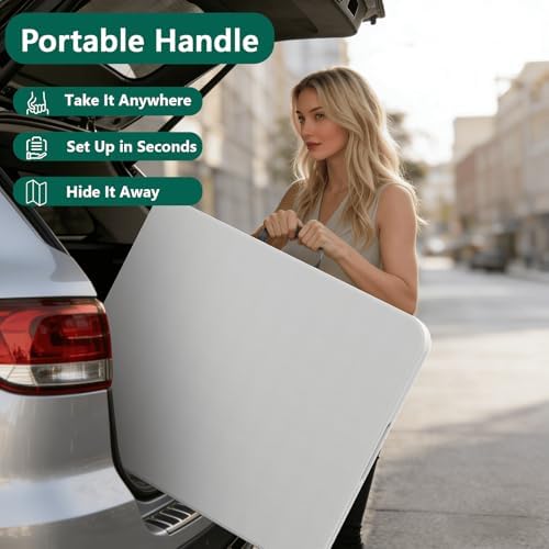 Folding Table 1 Pack, 6FT Folding Table Portable with Built-in Handle, Heavy Duty Plastic Table with Steel Legs Supports to 300lbs, Suitable for Party, Camping, Events Indoor&Outdoor Use, White