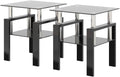 Set of 2, Modern Tempered Glass Tea Table Coffee Table End Table, Square Table for Living Room, Black