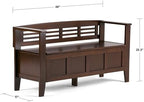 SIMPLIHOME Adams 48" Wide Solid Wood Storage Bench in Medium Brown