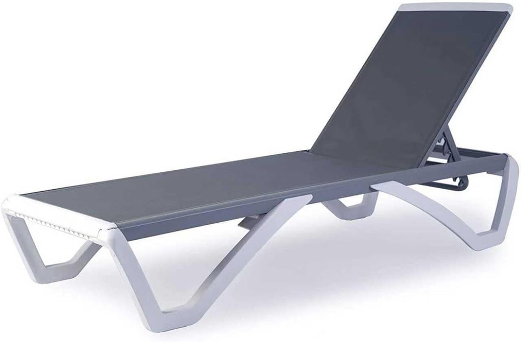 Kozyard Outdoor Chaise Lounge Chair, Full Flat Adjustable Patio Lounger with Aluminum Frame & Resin Legs, Textilene Fabric for Poolside, Backyard & Beach (Gray, Chair)