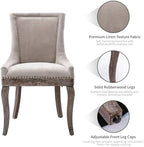 Modern Dining Chairs Set of 2, Fabric Upholstered High Back Chairs with Nailhead Trim and Curved Solid Wood Legs, Sillas de Comedor Accent Chairs for Dining Room, Beige