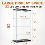 Glass Display Cabinet 4-Shelf 2 Doors with LED Push Light Lockable Glass Display Case with 4mm Tempered Glass Floor-Standing Bookshelf for Bedroom, Living Room, Black