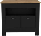 Kitchen Island Geneva Black Macadamia with Multicolor | Spacious 40.5" x 27.5" Macadamia countertop with surface