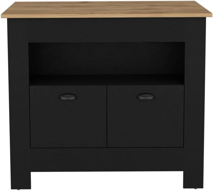 Kitchen Island Geneva Black Macadamia with Multicolor | Spacious 40.5" x 27.5" Macadamia countertop with surface