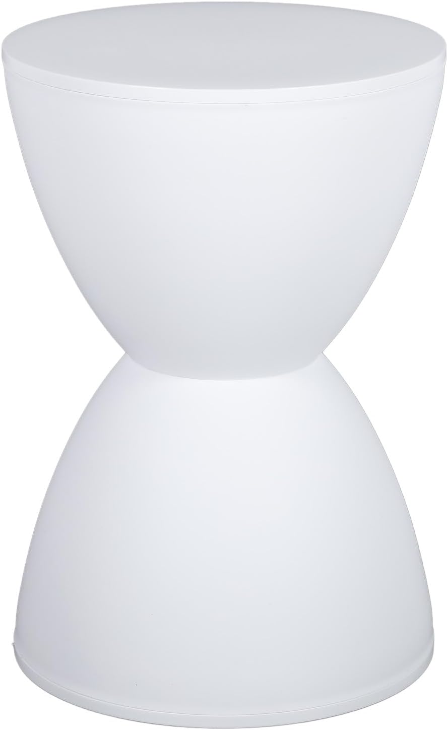 Hourglass Shaped Stool, Modern Round End Table Indoor/Outdoor Stool or End Table for Patio, Balcony, Poolside, Entryway, or Living Room 43x30cm (White)