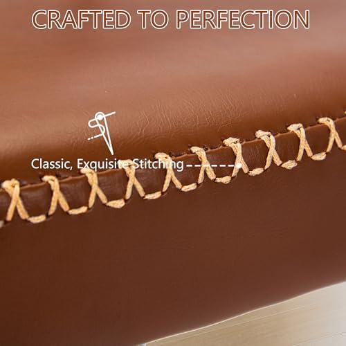 Rattan Dining Chairs Set of 4, Camel Leather Upholstered Dining Chairs with Rattan Cane Back, Mid Century Modern Dining Room Chairs with Black Metal Legs & D-Shaped Thicken Cushion, Camel