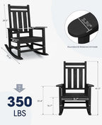 KINGYES Oversized Outdoor Rocking Chair Set of 2, HDPE Patio Rockers, Black | | All-Weather Patio Rocking Chairs for Porch | High Back & Wide Seat for Garden, Lawn