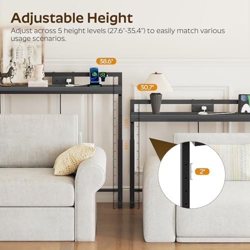 YATINEY 78.7'' Narrow Console Table with Adjustable Height (27.6''-35.4''), Behind Couch Table Skinny with Outlet, Long Entryway Table, Couch Table Behind Sofa for Living Room, Black CT22UBB