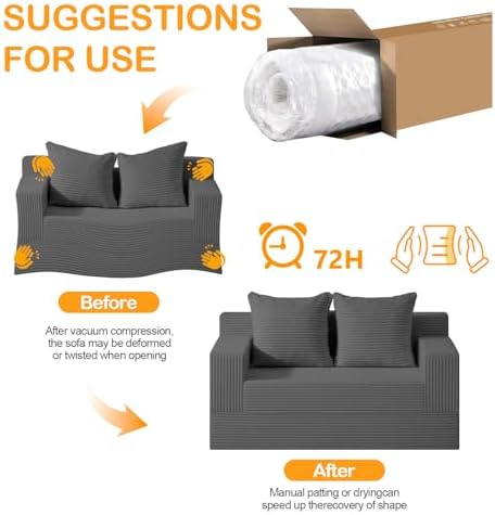 Erament Convertible Sofa Bed, Loveseat Folding Floor Futon Sleeper Sofa Couch Bed Foldable Couch, Corduroy Pull Out Sofa Bed with 2 Pillows for Living Room & Bedroom