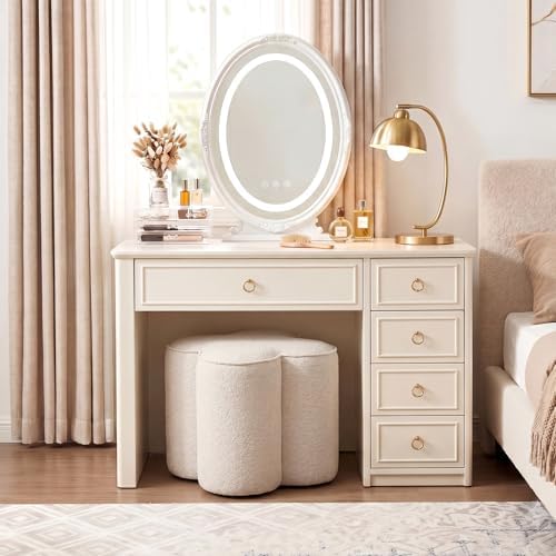 Zesthouse Flower Pouf Ottomans Foot Rest Set of 2, Linen Poofy Ottomans | Large Ottoman Footstool for Couch, Modern Living Room Stool Seat, Cute Square Vanity Stool for Bedroom, Beige Dorm Foot Stool