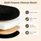 Teddy Sherpa Oval Black Ottoman with Storage, 45.5-inch Bench | Teddy Upholstered Window Bench Hidden Storage, Safety Hinge and Seating, for Living Room, Bedroom, Small Apartment