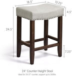 CHUN YI Bar Stools Set of 2, 24 Inch Counter Height Saddle Stools with Nailhead Trim, Backless Upholstered Barstools for Kitchen Island with Wooden Legs, Light Grey, 2 Pack