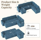 wanan Sectional Sleeper Sofa with Pull Out Couch Bed, 7 Seats Modular U Shaped Cloud Couch with Storage Chaise, Dual Arm Storage & USB Charging, Adjustable Backrest Sofa,Blue Corduroy