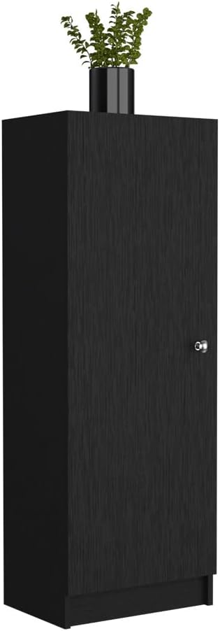 Kitchen Pantry 47" H,One Door Cabinet,Four Interior Shelves,Black,for Kitchen,Dining Room