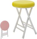 20" Home Folding Stool Collapsible Padded Bar Stool Round Kitchen Stools No Back Portable Breakfast Chairs PU Leather for Kitchen Breakfast Cafe(Yellow)