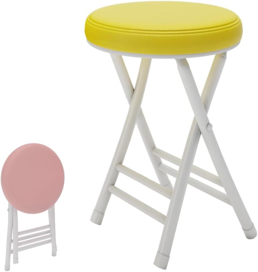 20" Home Folding Stool Collapsible Padded Bar Stool Round Kitchen Stools No Back Portable Breakfast Chairs PU Leather for Kitchen Breakfast Cafe(Yellow)