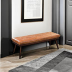Poly & BARK 55" Tufted Leather Bed Bench for Bedroom End of Bed - Living Room Entry Way Bench - Pure Italian Leather Upholstery with a Solid Wood Frame - Ottoman Bench with Wooden Legs - Cognac Tan