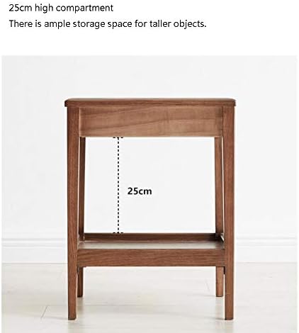 Telephone Table, Side Table with Drawer,Solid Wood Nightstand,Sofa Telephone Tables,Small Living Room Coffee Table,Double-Layer Storage,Walnut Color(