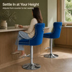 Blue Modern Swivel Bar Stools Set of 2, Velvet Counter Height Bar Stools for Kitchen Island, Adjustable Bar Chairs Barstools, Tufted Back, Silver Base, Sillas para Barra de Cocina (Blue, 2 Pcs)