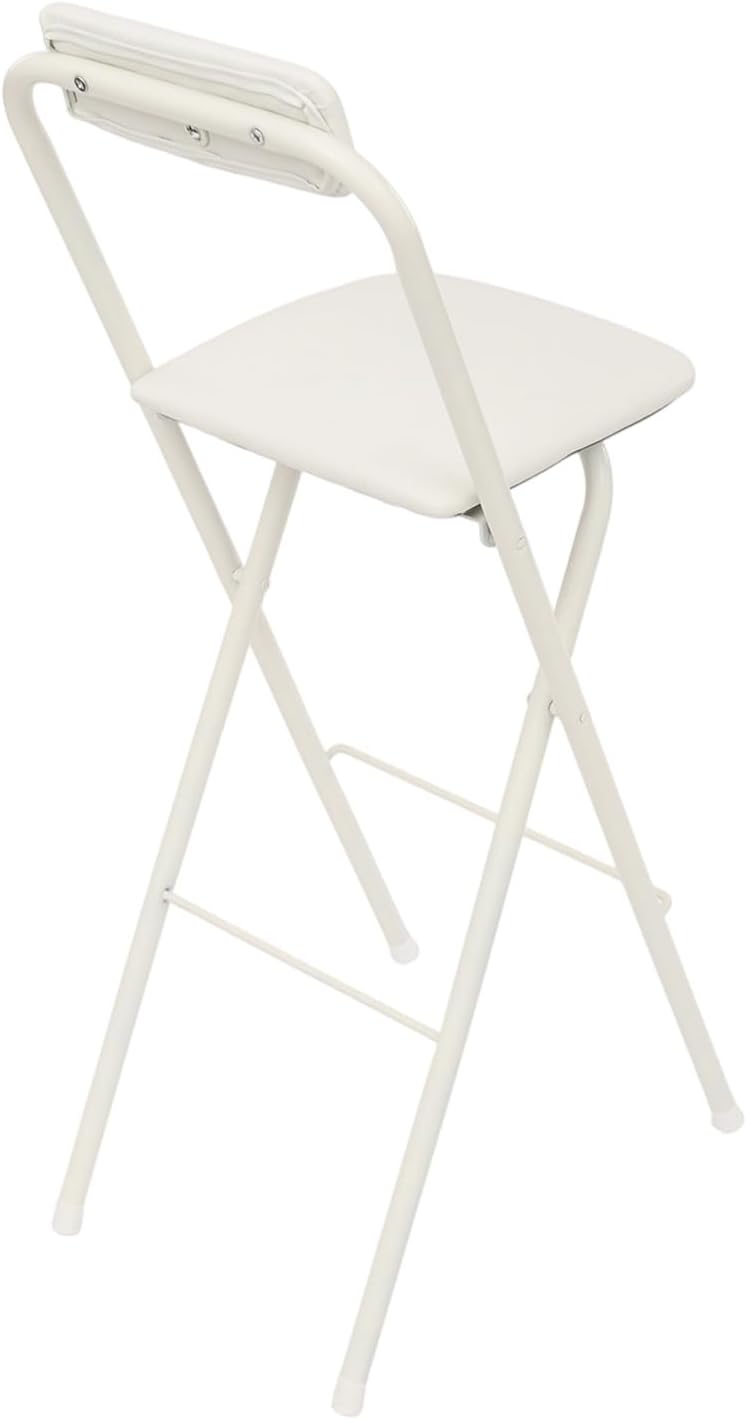 29.5" Bar Height Folding Stools Set of 2, Heavy Duty 275lb Capacity Foldable Bar Chairs with Backrest and PU Leather Padded Seat, Space Saving Portable High Stools for Home Bar Party & Kitchen (White)