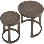 2pcs Vintage Wooden Nesting Side Table, Open Frame Round End Table | Space-Saving Stackable Small Accent Coffee Table for Couch Corner Farmhouse Home Decoration, Dark Brown