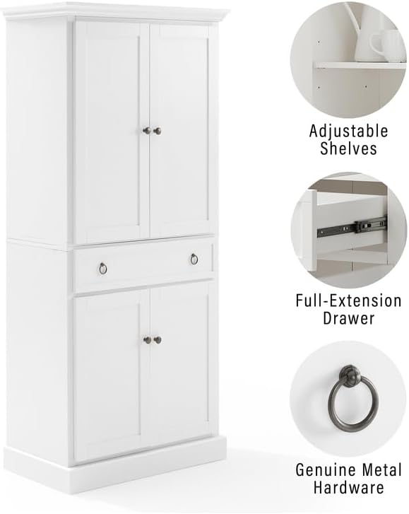 Maykoosh Pantry Cabinet - White Kitchen Storage - 18" D x 33" W x 72" H - Adjustable Shelves
