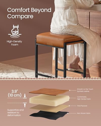 VASAGLE Bar Stools Set of 4, Counter Height, PU Leather, 26-Inch | Mid-Century Modern Bar Stool with Stitching, Kitchen, Home Bar, Dining Room, Caramel Brown, EKHO Collection ULBC286K01