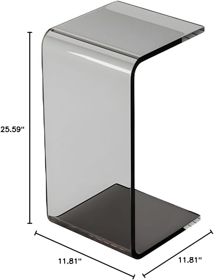 Side Table,C Shaped End Table, Acrylic Sofa Side Table, Bedside Table for Bedroom Small Modern Coffee Table Suitable for Living Room (Smoke Gray)
