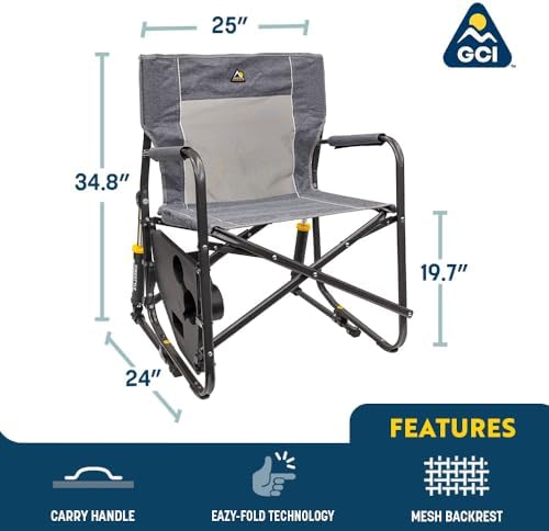 GCI Outdoor Freestyle Rocker Portable Folding Rocking Chair, Outdoor Camping Chair with Side Table