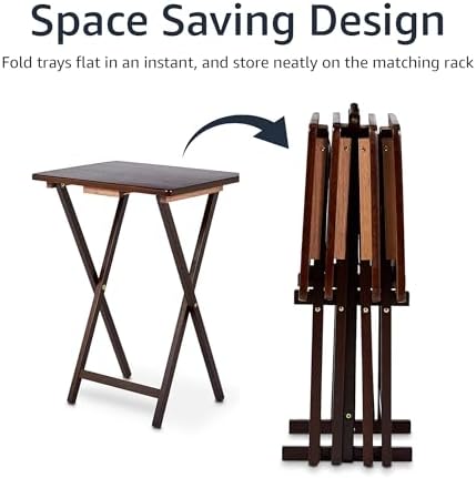 Amazon Basics Portable Foldable TV Tray Table with Storage Rack, Space-Saving Design, Sturdy Wood, 14.6" L x 19" W x 26" H, Espresso, 4-Pack