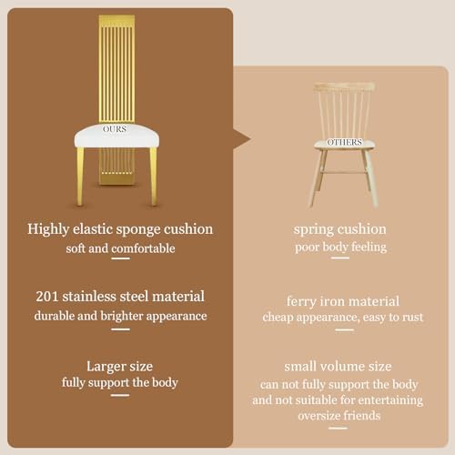 Dining Chairs Set of 6, Luxury Upholstered Boucle Chairs with Slatted Mirrored Polished Metal High Back and Legs, Modern White and Gold Dining Chairs with Breathable Backrest