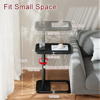 GOYLSER C Shaped Tv Trays Living Room End Table End Stand, Black Minimalist Wooden c Table for Sofa, Height Adjustable Tv Tray Tables Swivel Side Table for Dinner Eating