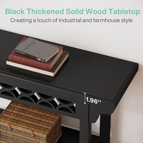 Tribesigns 70.8-Inch Solid Wood Long Console Table, Farmhouse Entryway Table with Storage, Narrow Sofa Table Grey Couch Table for Living Room Entryway Hallway (Black)
