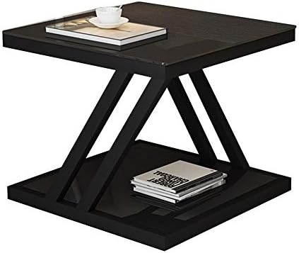 Telephone Table, Nordic Modern Square Side Table Living Room Sofa Coffee Table Telephone Table Bedroom Bedside Table 2-Tier Storage Table(Black