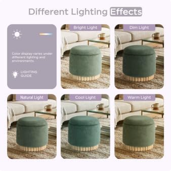 Get Set Style Round Ottoman with Wooden Base, Storage Vanity Stool for Makeup, Upholstered Footrest Stool Ottoman Foot Stool for Living Room, Bedroom