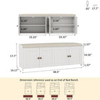 HOMEFORT 48.4" Shoe Storage Bench with Cushion, Entryway Bench with Paddded Seat, 2-Tier Shoe Cabinet Bench with Adjustable Shelves and 4 Doors, Wooden End of Bed Bench, for Bedroom, Hallway, White
