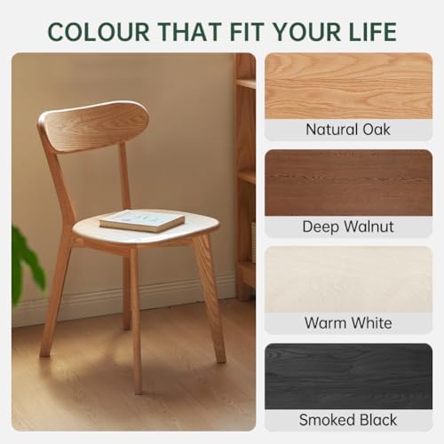 Oak Dining Chairs, Kitchen Chairs, 100% Solid Wood Modern Dinner Chair with Curved Backrest, Dining Room Chair for Kitchen, Living Room, Study (4PK, Natural)