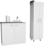 Pemberly Row 2 Piece Kitchen Set, Sink Cabinet and Pantry, White Manufactured Wood, Stainless Steel Countertop, 39.3 in Sink Cabinet with Storage, 71.3 in Pantry with Shelves for Kitchen Organization