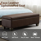 51 Inch Storage Ottoman, Storage Bench with Safety Hinge, Upholstered Synthetic Leather Ottoman Bench for Bedroom, Living Room, Entryway, Hallway, Foot Rest, Support 500lbs, Brown