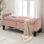 Velvet Ottoman with Storage, 46'' Upholstered Button Tufted End of Bed Bench with Arms, Modern Storage Bench for Living Room, Bedroom, Entryway, Pink