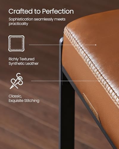 VASAGLE Bar Stools Set of 4, Counter Height, PU Leather, 26-Inch | Mid-Century Modern Bar Stool with Stitching, Kitchen, Home Bar, Dining Room, Caramel Brown, EKHO Collection ULBC286K01