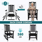 THOEOE Outdoor Rocking Chairs Set of 2, Oversized Patio Rocking Chair | HDPE Outdoor Rockers for Front Porch, Patio, Backyard, Balcony and Garden. All-Weather High Back Design, Black