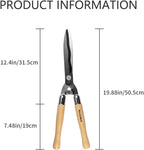 Berry&Bird Garden Hedge Shears,19.88''Heavy Duty Pruning Shear for Trimming Borders and Bushes, Manual Hedge Clippers with Wooden Handles & Carbon Steel Sharp Blades Gardening Scissors