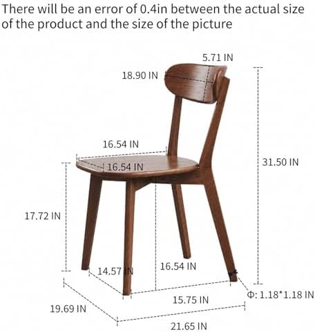 Walnut Dining Chairs Set of 2, Solid Oak Wood | Mid Century Modern, Armless & Curved Back. Heavy Duty 400 LBS, Easy Assembly. for Kitchen, Dining Room & Breakfast Nook