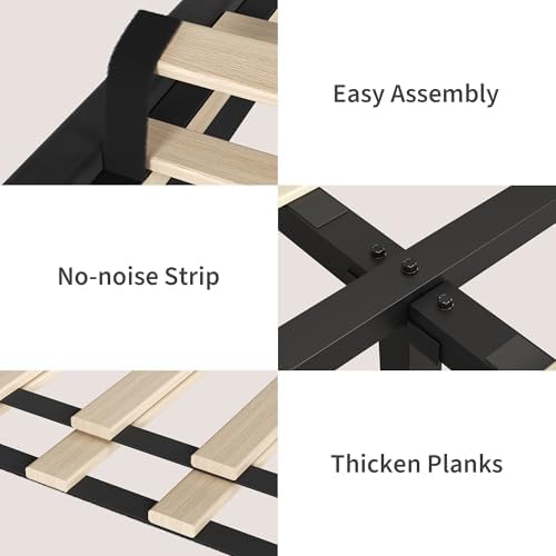 GarveeHome King Size Velvet Upholstered Platform Bed Frame, Black